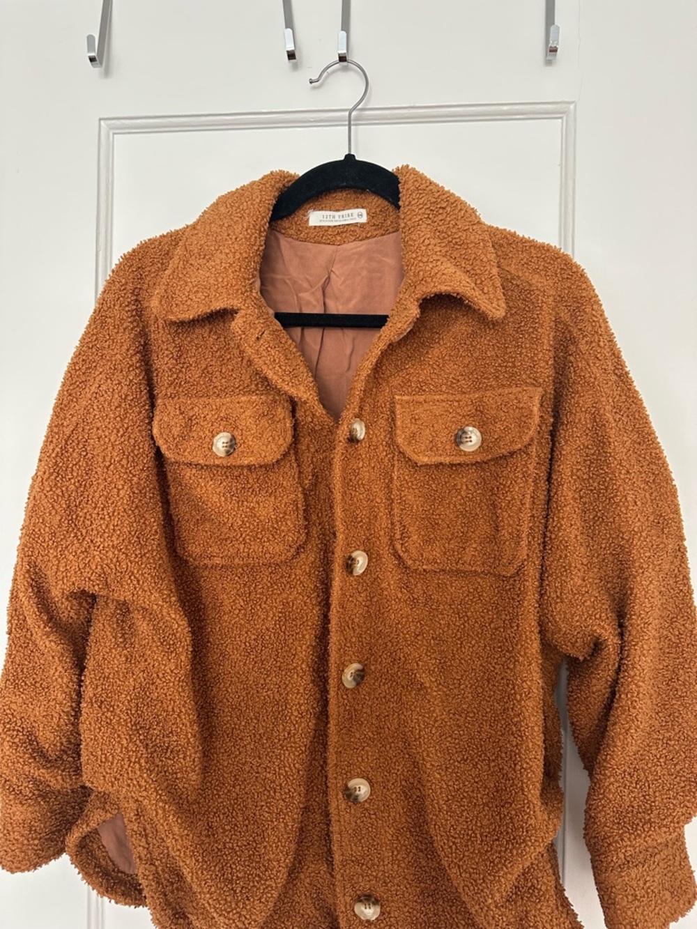 12th Tribe Teddy Sherpa Shirt Jacket - Rust Orange